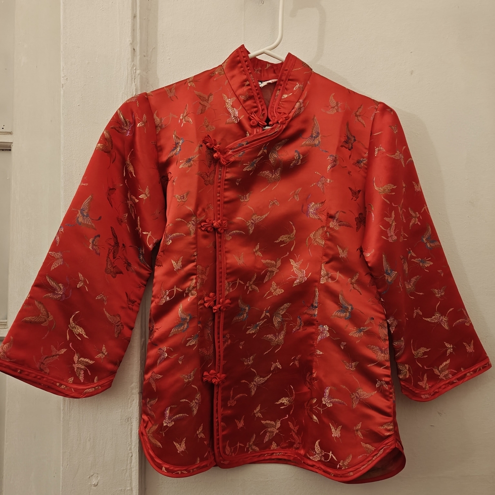 Red Gold Top Oriental Mandarin Collar Frog Buttons Chinese New Year